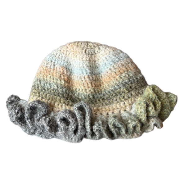 Handcrafted Crochet Ruffle Bucket Hat Green Orange Handmade By Seller Knit main image 4